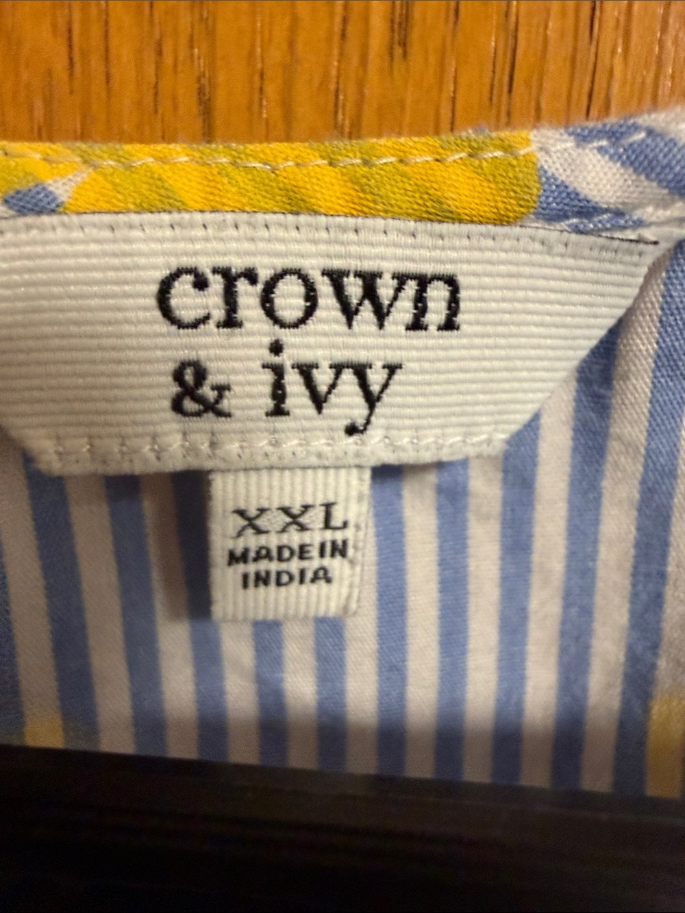 crown & ivy Blue and White Striped Top with Yellow Trim - Picture 2 of 6